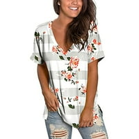 EGMY ženske ljetne majice s kratkim rukavima Tunic Strappy Print V-izrez na ramenu