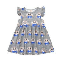 Dječje djece Dječje djevojke Uskršne odjeće Striped Bunny Ispis ruffle haljina slatka okrugla vrata