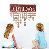 Drveni kalendarski zidni dekor, podsjetnik za obiteljske rođendane sa privjeskom sa malo okruglog srca,
