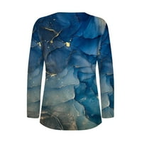 Cleance Ženski vrhovi ženske modne casual v izrez dugih rukava majica za majicu Torg tamno plava 3xl