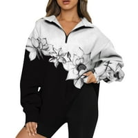 Zip up dukseve za žene casual prevelizirane polu-zip dukseve s dugim rukavima cvjetni print pulover