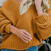 TKLpehg džemperi za žene Trendi dugih rukava za dugi rukav Jesen Zimski džemper V-izrez Duks modni puni