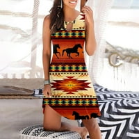 Ženska ljetna casual Tie-boja od tiskane haljine bez rukava šuplje šuplje okruglo vrata labavo plaža