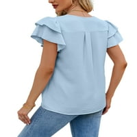 Prednjeg swwalk dame bluza V izrez košulje od pune boje žene za žene labavo tunika majica s kratkim