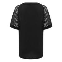 Ženske čipke Crew vrat modni čvrsti ženski kratki rukav labav bluza T-majice Black XL