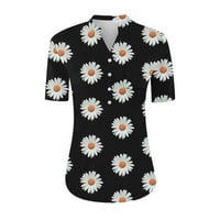 Cvjetni tiskani vrhovi za ženske majice modni casual kratki rukav V izrez labav fit t majica bluza sa