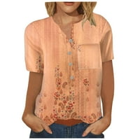 Tkinga moda Žene Ljeto V izrez kratki rukav na vrhu majice sa ispisom s džepom narančastom m