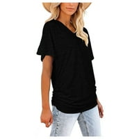 Ženske bluze Ženski kratki rukav V izrez čvrsti vrhovi sa bočnim majicama za bluzu bluza crna m
