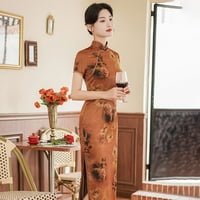 Žene Kineske Cheongsam Fau svilena haljina orijentalna kugla haljina dugi Qipao Khaki XXL