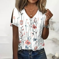 Ženska ljetna modna moda V izreda šuplje s kratkim rukavima T-majice na vrhu bluza s