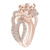1. Karatni okrugli oblik simulirani morgatit i dijamantni zaručnički prsten 14K čvrstog ruža zlatna