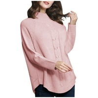 Dukseri Odeerbi za žene Jesen Zimski džemperi Turtleneck džemper dugih rukava kabel pletenja Pink