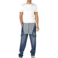 Patlollav Muškarci Teretne hlače Čišćenje moda Soidno džep za dojke Oprane traper suspender duge pantalone