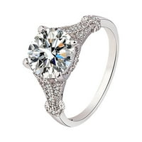 Pgeraug pokloni za žene cirkonski prstenovi modni nakit prstenovi okrugli rez pasijans prsten srebrna