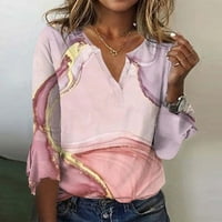 Binmer majice s dugim rukavima za žene plus veličine dugih rukava modni ženski ljetni V-izrez za rukav