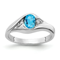Čvrsta 14k bijelo zlato 6x ovalna plava Topaz Checker Diamond Angažman prsten veličine 6