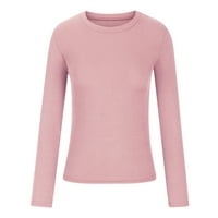 Zunfeo casual vrhovi za žene Trendy Slim Fit Crewneck T košulje Comfy Solid Falls Tops Clearence- Pink