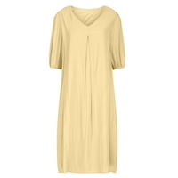 Ženska pamučna posteljina solidna modna srednja rukava haljina sa pukotinama