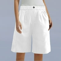 Charella ženske polukraće hlače ljetne elastične tastere za struk casual posteljine džepove Hlače bijele