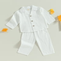 Toddler Baby Boy Girl Pamuk posteljina od outfita Solidna boja Dugme dugih rukava dolje majica + pantalone