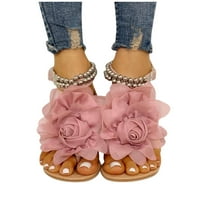 Sandale za žene, ljetne žene ravne žice sandale za perle Bohemian stil cvjetnih kopča cipele za žene