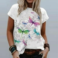 Ženski bluze Ženska modna casual plus veličina Scenic Cvijeće Štampanje okruglih vrata majice bijeli