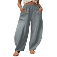 WTPretty ženske pamučne posteljine elastične strugove harem hlače casual džepovi Lounge pantalone