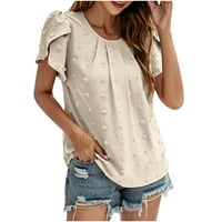 Ženska bluza Modne kratke rukave Šifrirane košulje sa punim bojama Labavi ljetni vrhovi, Khaki, XL