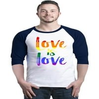 Trgovina4EVever Muška ljubav je ljubav Rainbow Gay Pride Raglan Baseball Majica X-Mala Bijela mornarica