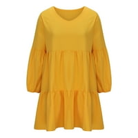 Wyongtao ženska ležerna haljina haljine s dugim rukavima swing haljina ruffled hem labava haljina u stilu žute xxl