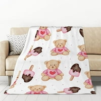 Bacajte pokrivač, crtani sladoled ružičasti medvjedi flanel pokrivač za kauč na kauču