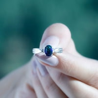 OVALNI OBLIKOVNI OPAL OPAL SOLITAIRE prsten sa Diamond - AAA kvaliteta, srebrna srebra, SAD 13,00