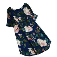 Vrhovi useva za žene cvjetni list s kratkim rukavima - pamučna bluza za bluzu od pamuka Top plavi s