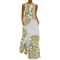 Koaiezne haljine za ženska strana Žene Ljeto V rect bez rukava Floral Maxi haljina