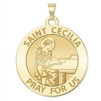 Slikovitolgold.com Saint Cecilia Vjerska medalja Veličina nikla -Solida 14k žuto zlato