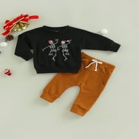 Binweede Baby Božićne odjeće, skelet s dugih rukava Santa pulover za pulover za ispis + Crnot prednje