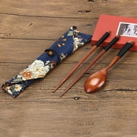 Yinmgmhj Prijenosni drveni štapići kašičice za kašiku Set pribora za posuđe + plavi torba
