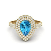 3. CTW Swiss Blue Topaz Gemstone Sterling Silver Gold Vermeil Kruška Oblik Halo Ženski vjenčani prsten