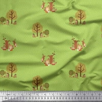 Soimoi Green Heavy Satin tkanina i životinje Točkica štampano tkaninsko dvorište široko