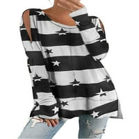 Pulover okruglog vrata Tunika Dugim bluzama za žene Vintage Striped Print Nepravilni podijeljeni majice