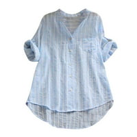 Dadaria Fall Graphic Tees za žene Ljetni modni labavi V-izrez Stripe Print Casual Tops Bluze Blue s,