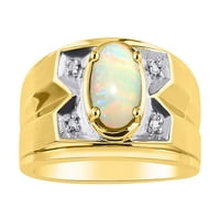 * Rylos jednostavno elegantan prekrasan Opal i dijamantni prsten - oktobar roštilj * 14k žuto pozlaćeno-srebro
