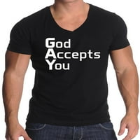 Muški Bog prihvaća vas u crnu majicu s V-izrezom 2x-Large