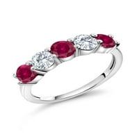 Sterling srebrno crveno stvorio je rubin i bijeli moissinite iz Charlesa i Colvard vjenčani prsten za žene
