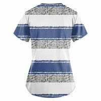 Bazyrey bluza za žene Ženska modna radna odjeća s kratkim rukavima s džepovima s tiskanim vrhovima plava
