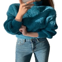 Beiwei Žene Pulover Solid Boolos Jumper vrhovi Fuzzy džemper od runa zgušnjavati Plišane pletene džempere