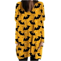 Halloween Women Tunic Duksevi vrhovi slatka pucnjava Ghost Cat Bat ispis bluza Casual Labave haljina