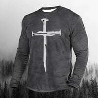 jsaierl hrišćanske majice za muškarce Isus Cross Print Faith Dugi rukav casual okruglica Vintage Graphic