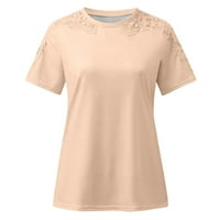 Košulje za žene za žene, žene dame Čvrsti kratki rukav okrugli vrat Pulover čipke Majice Bluza Bež XL