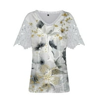 Ženska ljetna majica Casual okrugli vrhovi vrata s kratkim rukavima od tiskane čipke bluza s